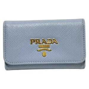 Auth PRADA - 1PG004 Celeste (light blue) Saffiano Leather Key Case